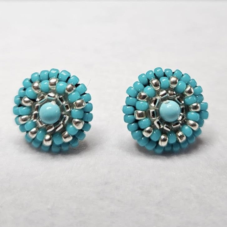 Turquoise Bloom Beaded Stud Earrings